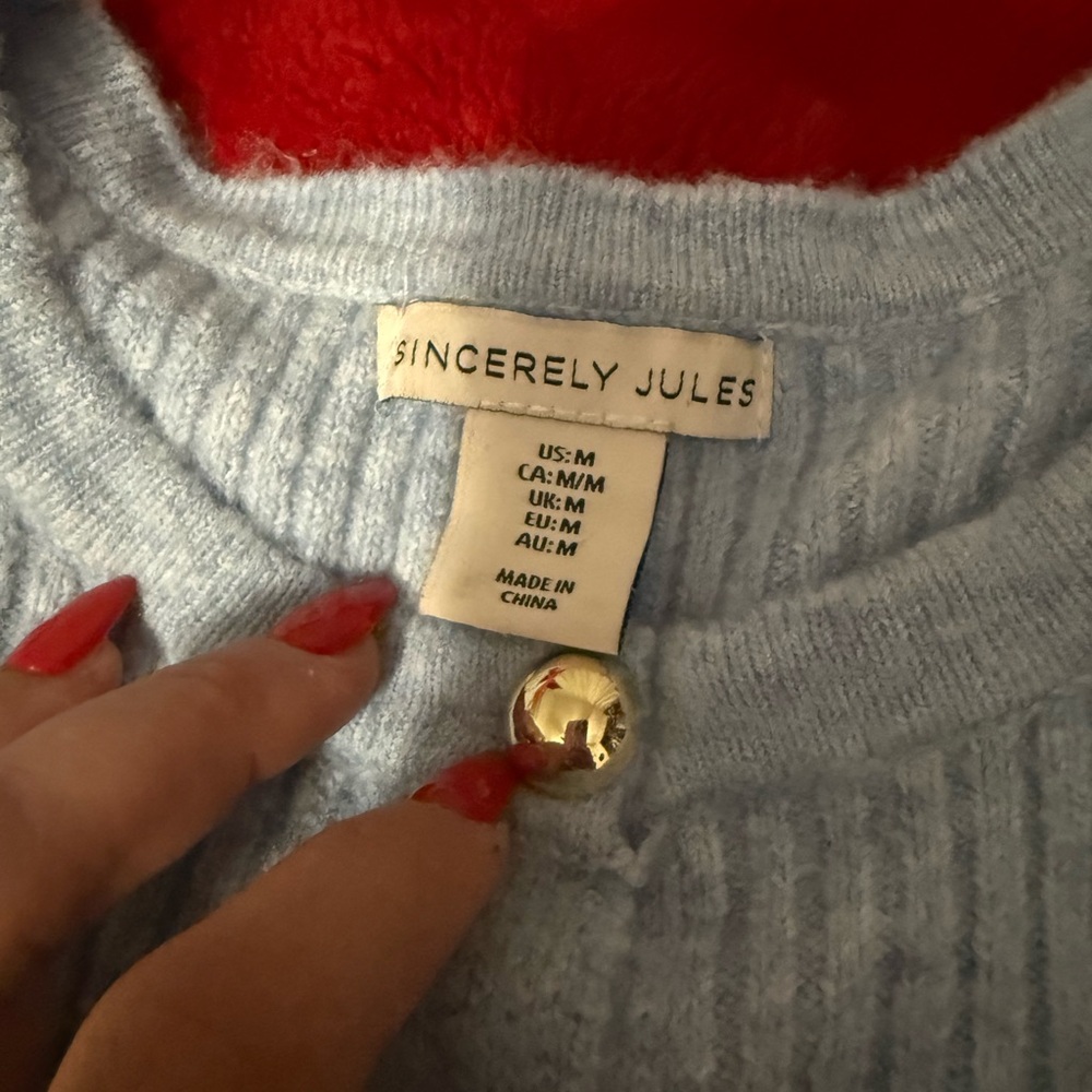 Sincerely Jules Sky Blue Cardigan with Gold Button - Picture 6 of 8
